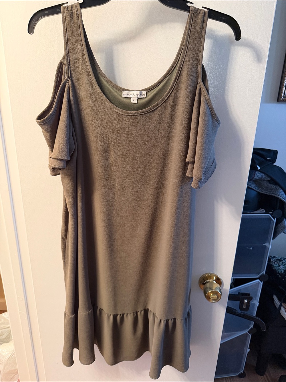 Taupe Cold-Shoulder Ruffle Hem Women's Dress